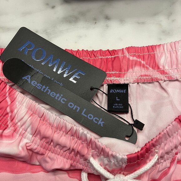 NWT Romwe Shein Pink/White Tie Dyed Womens Shorts L - Picture 3 of 5